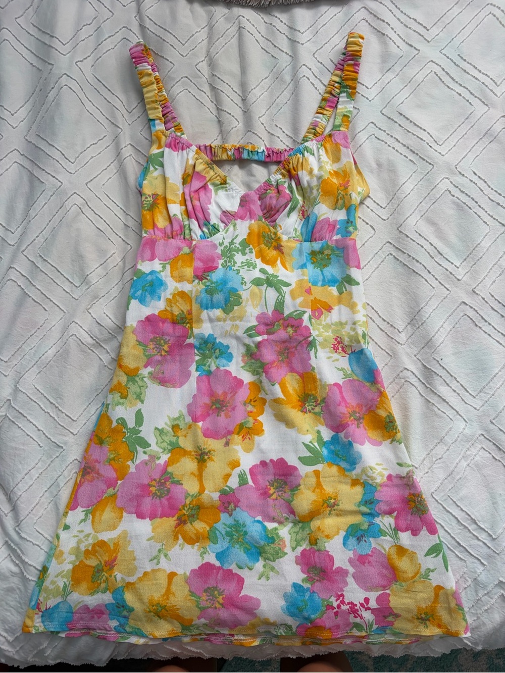 Yellow and pink floral mini dress